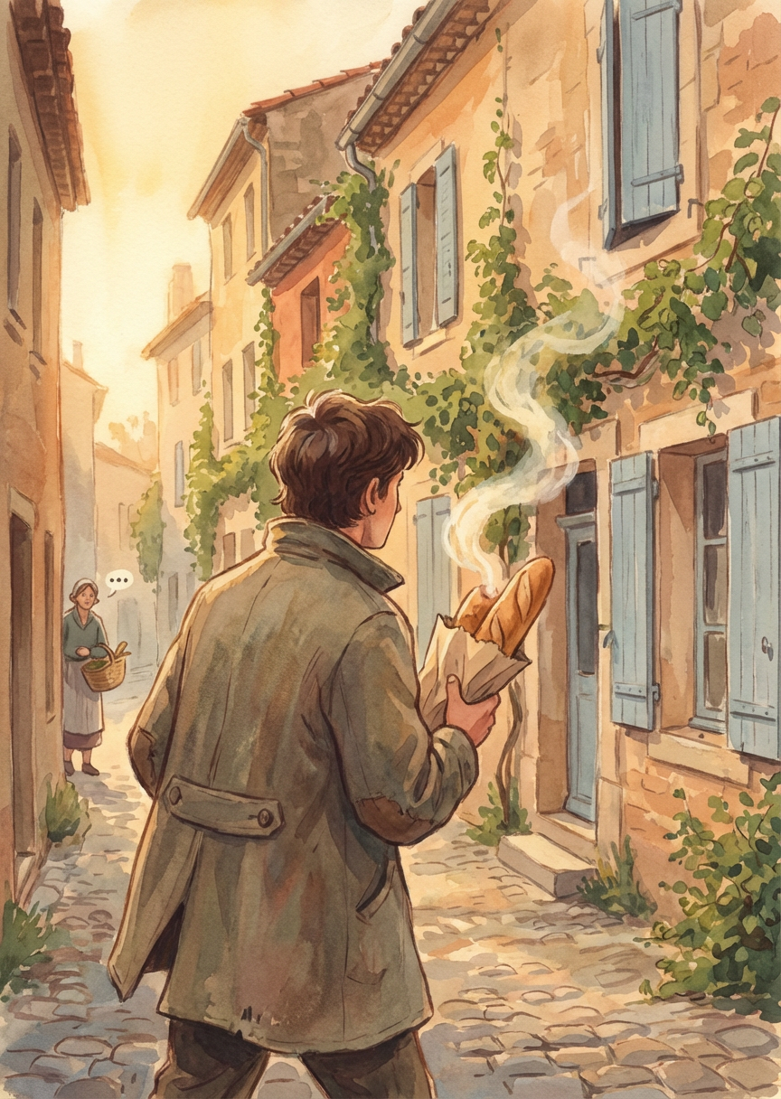 Carte du quiz tarot « Le pain chaud à la main », Sortir de la boulangerie avec la baguette qui brûle les…
