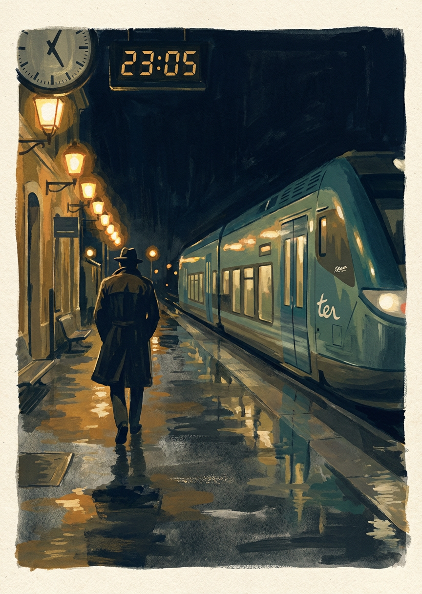 Carte du quiz tarot « Le dernier train de la soirée », Dîner avec des amis à Vieux-Lyon, dernier train…